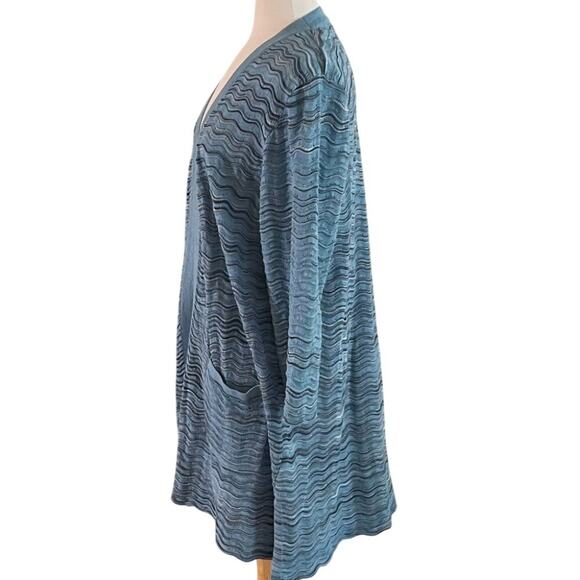 Isaac Mizrahi Live! Cotton Blend Blue Wavy Chevron Print Long Open Cardigan XL - Picture 3 of 12